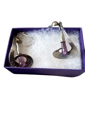 Earrings Silver Loops Crystal Purple 40 x 20 mm  6.5 gr Hooks